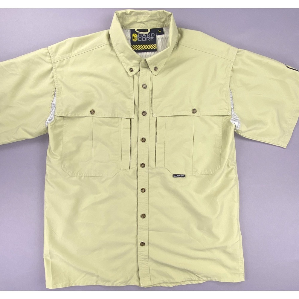 Hardcore Fishing Shirt Mens Medium Tan Short Sleeve Vented Utility Gorpcore